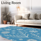 Winter Blue White Snowflake Branches Rug