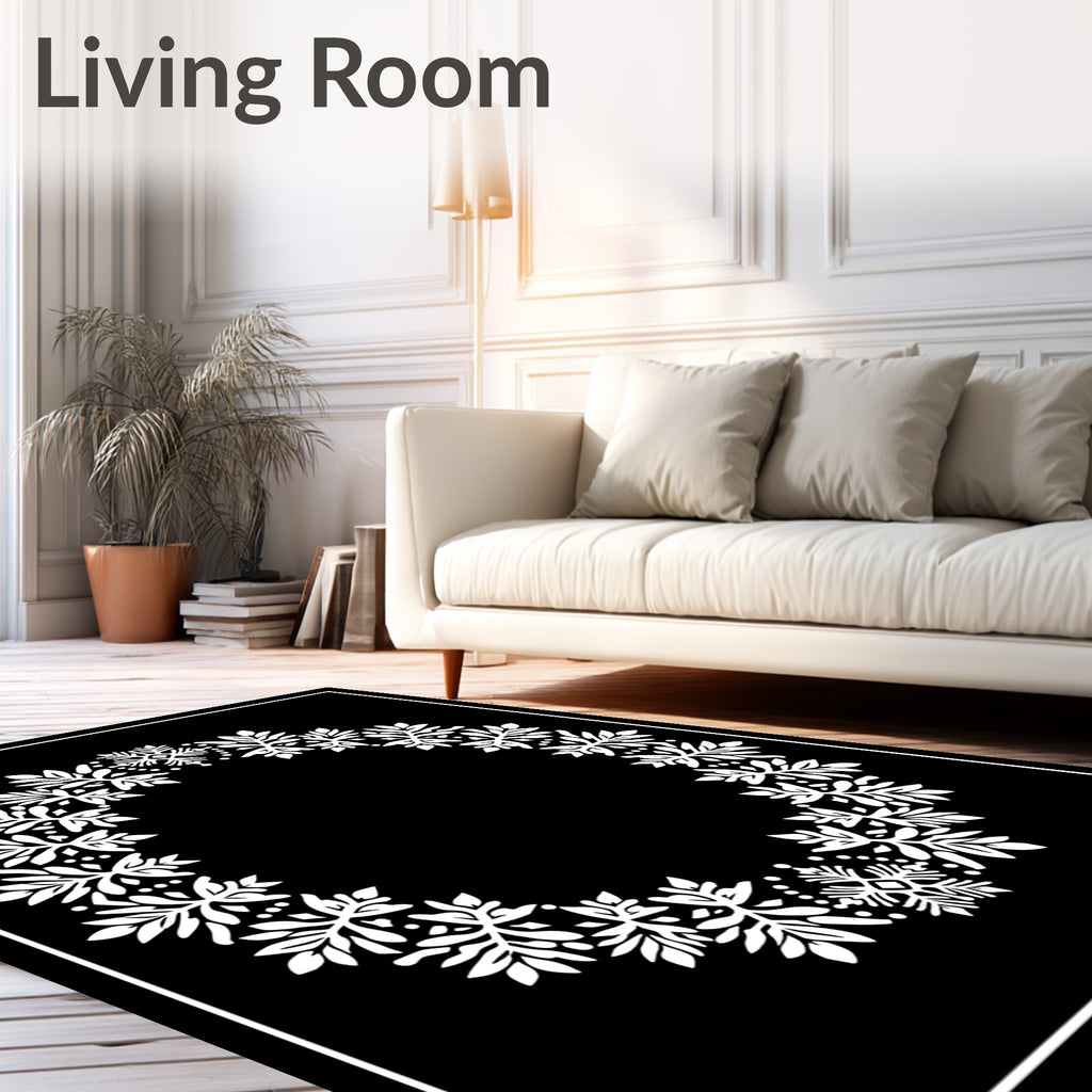 White Foliage Star Wreath Outline Rug