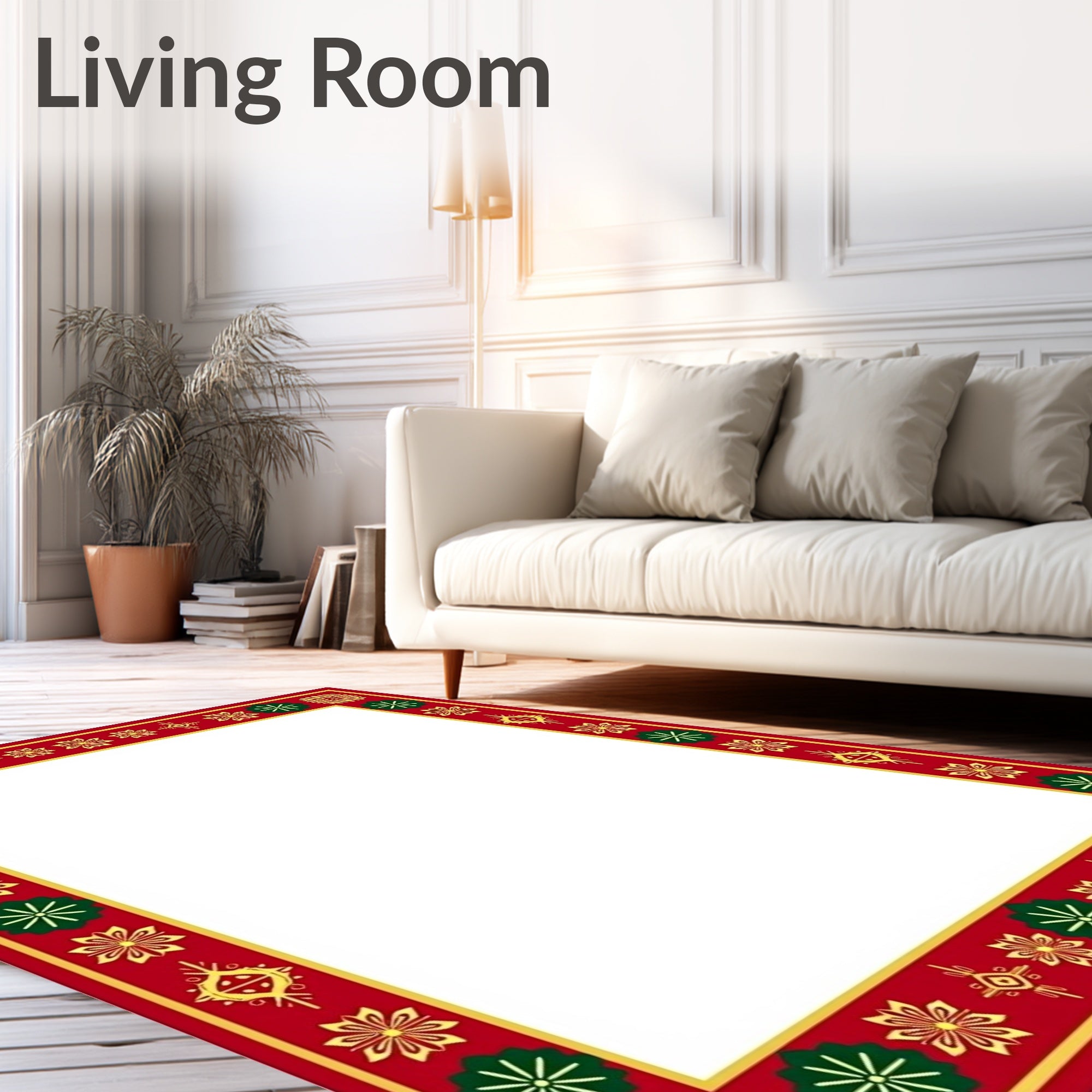 Crimson Gold Green Folk Floral Border Rug