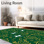 Deep Green Outline Animal Folk Art Rug