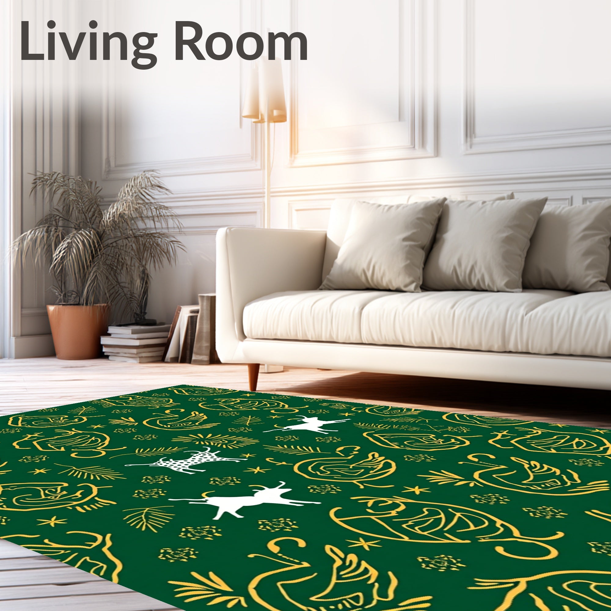 Deep Green Outline Animal Folk Art Rug
