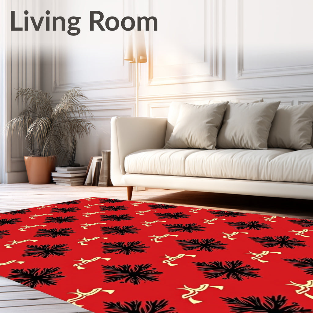 Classic Black Red Floral Medallion Rug