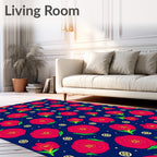 Crimson Rosebuds Scattered Blue Textile Rug