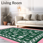 Forest Village Christmas Village Green White Rug