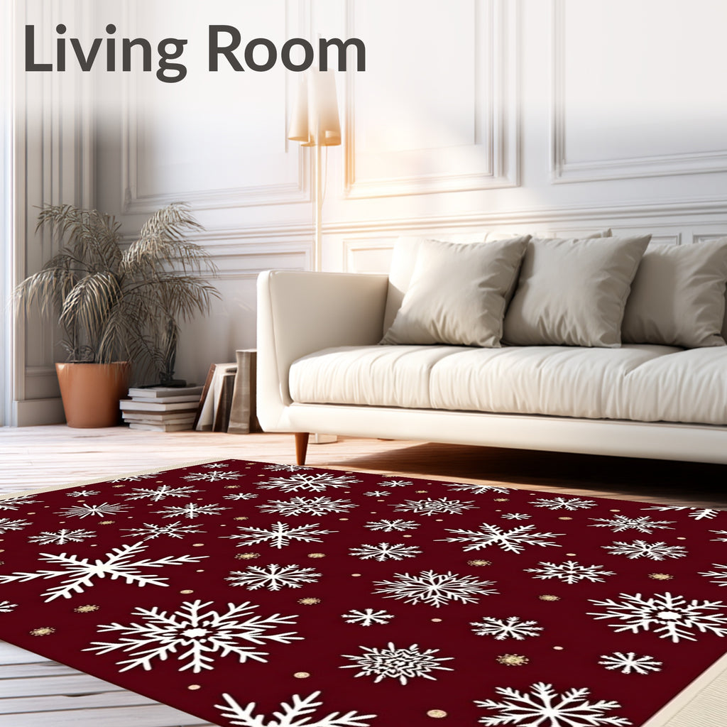 White Snowflakes On Deep Red Rug