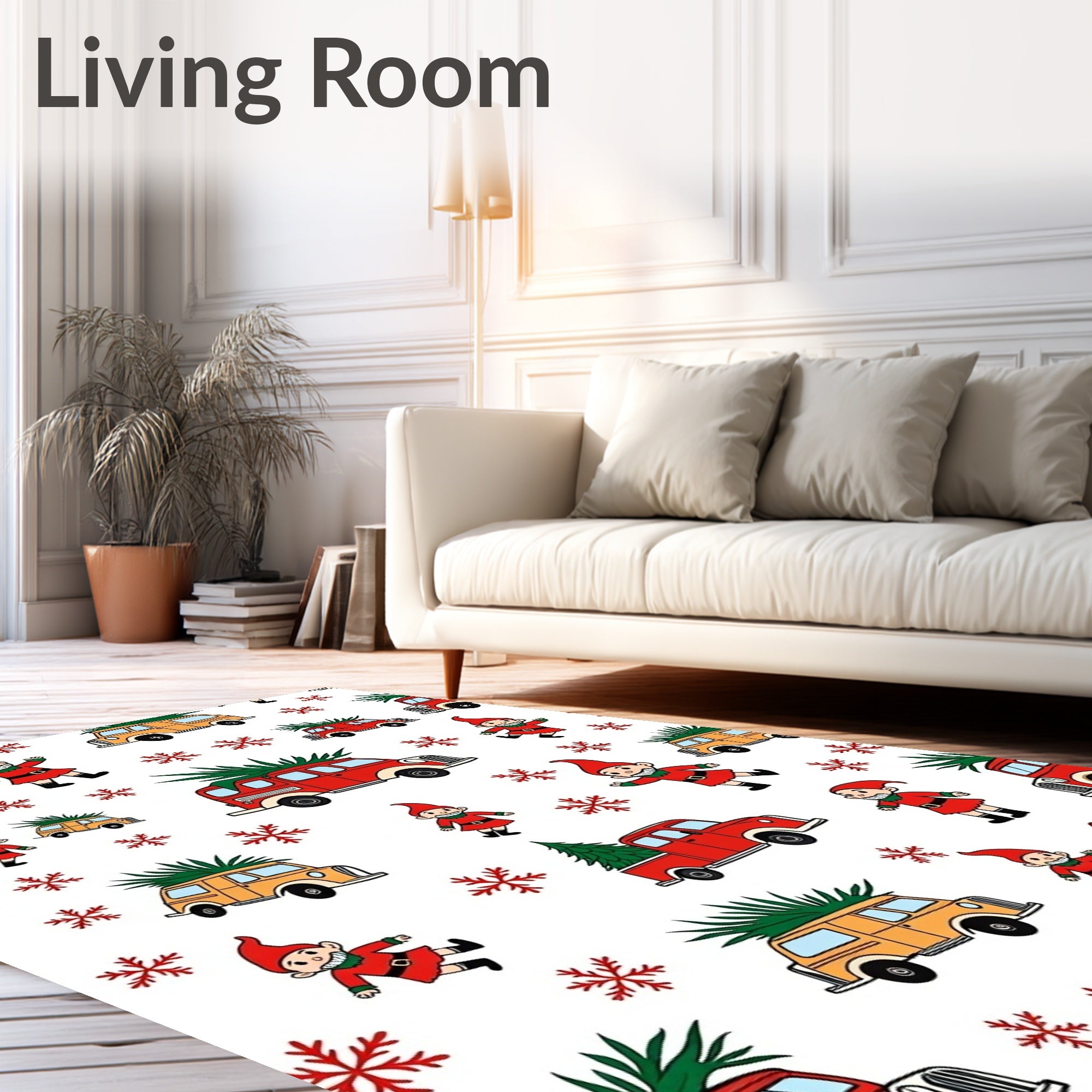Happy Gnomes Christmas Tree Vintage Trucks Rug