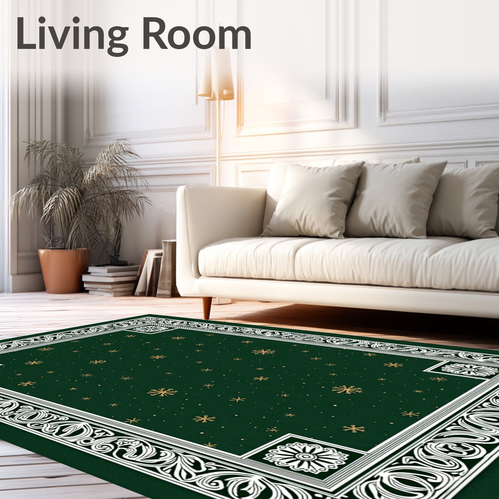 Ornate Emerald Snowflake Medallion Border Rug