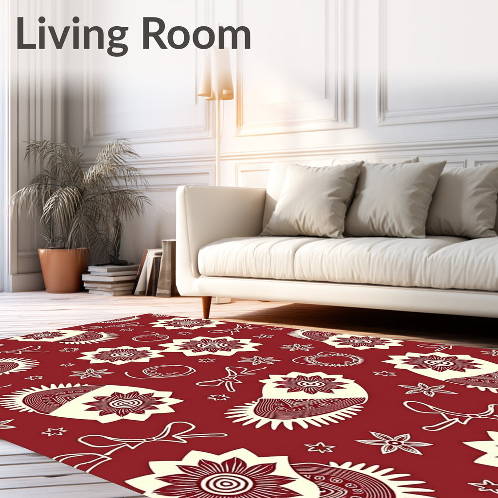 Crimson Floral Paisley Bow Ribbons Rug