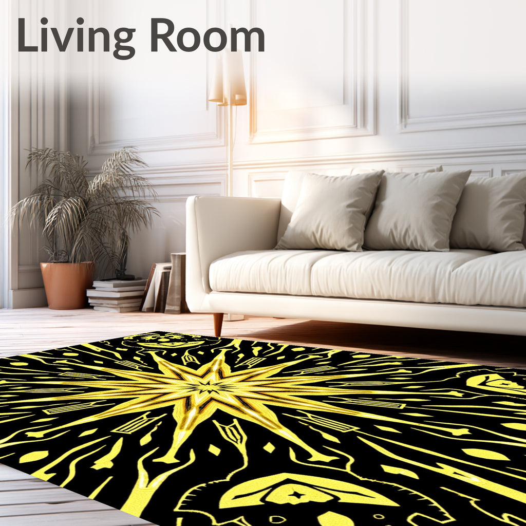 Golden Sunburst Kaleidoscope Rug