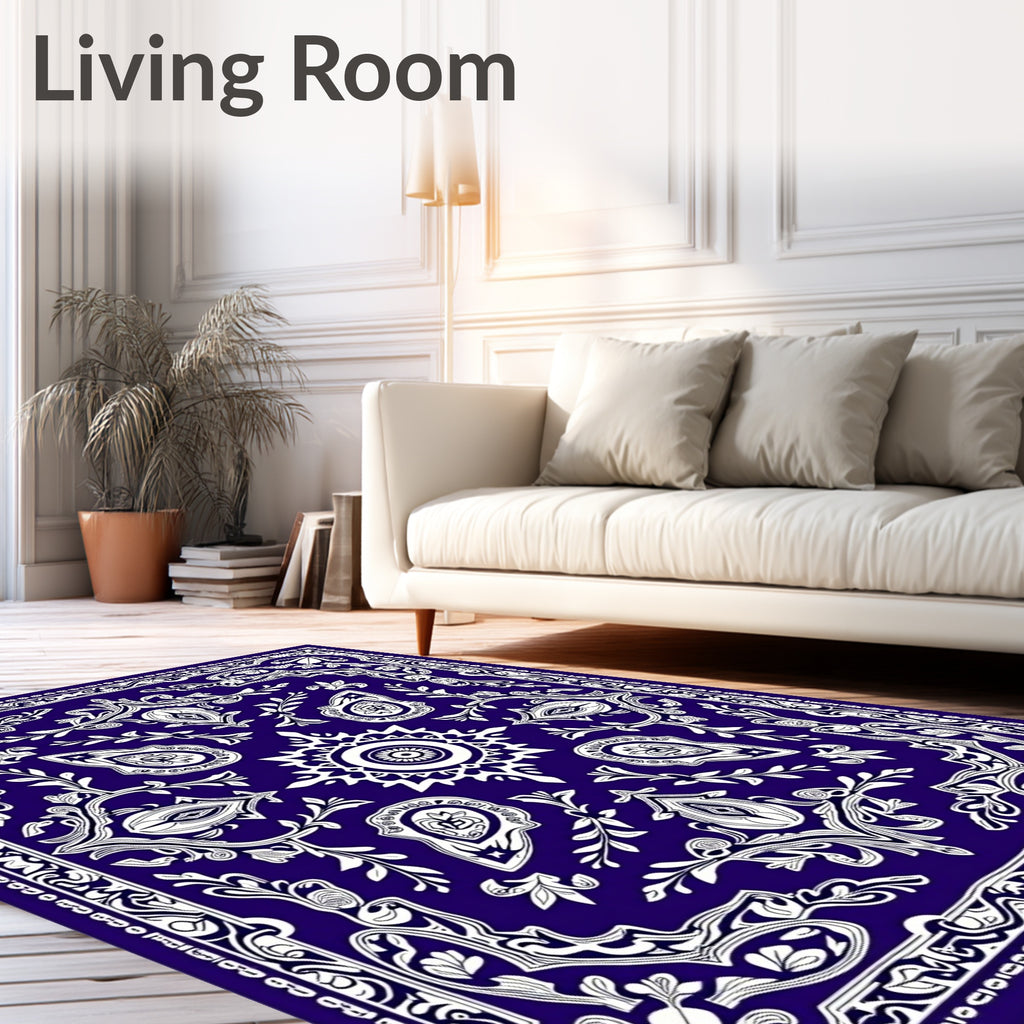 Indigo White Paisley Floral Medallion Rug
