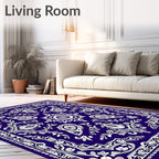 Indigo White Paisley Floral Medallion Rug