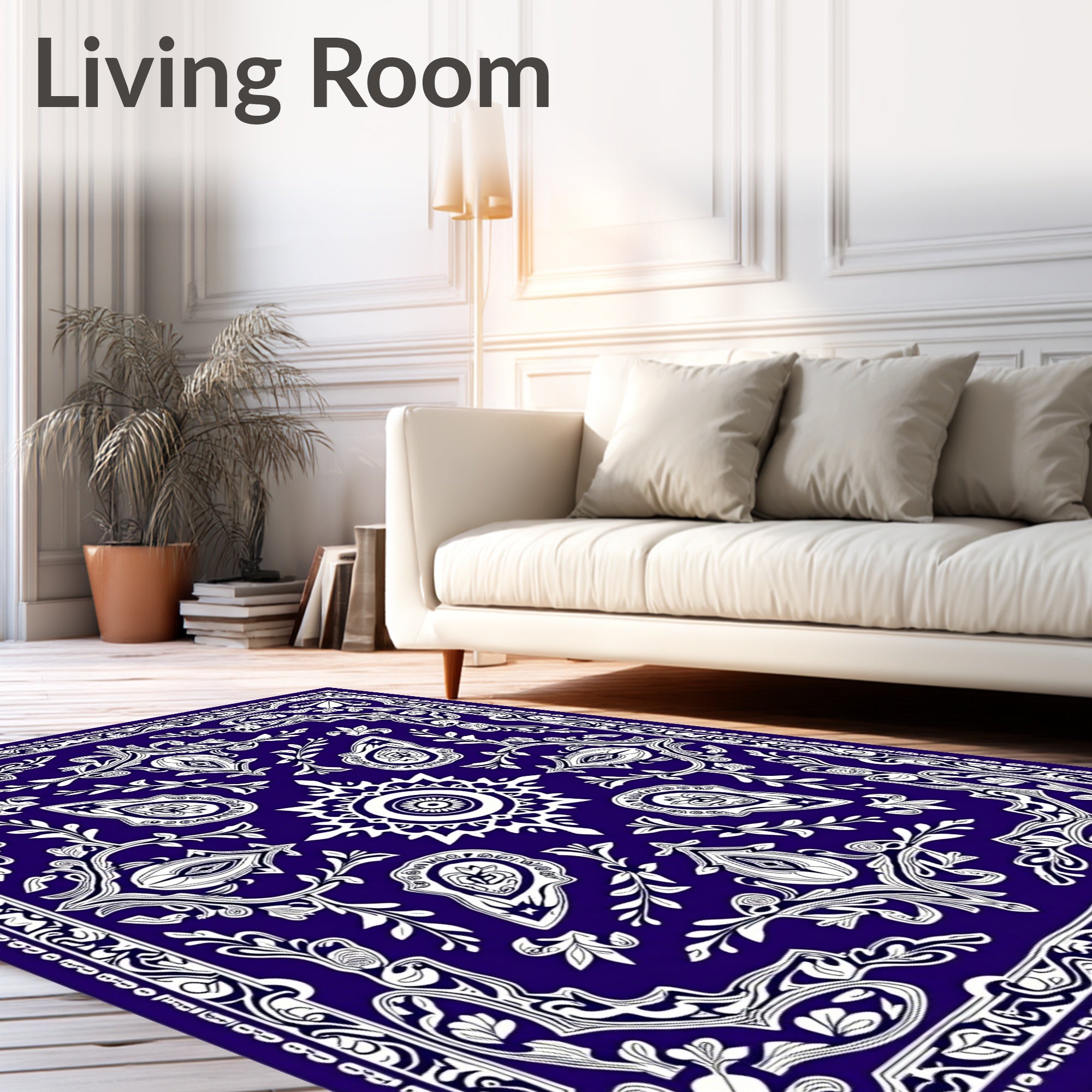 Indigo White Paisley Floral Medallion Rug