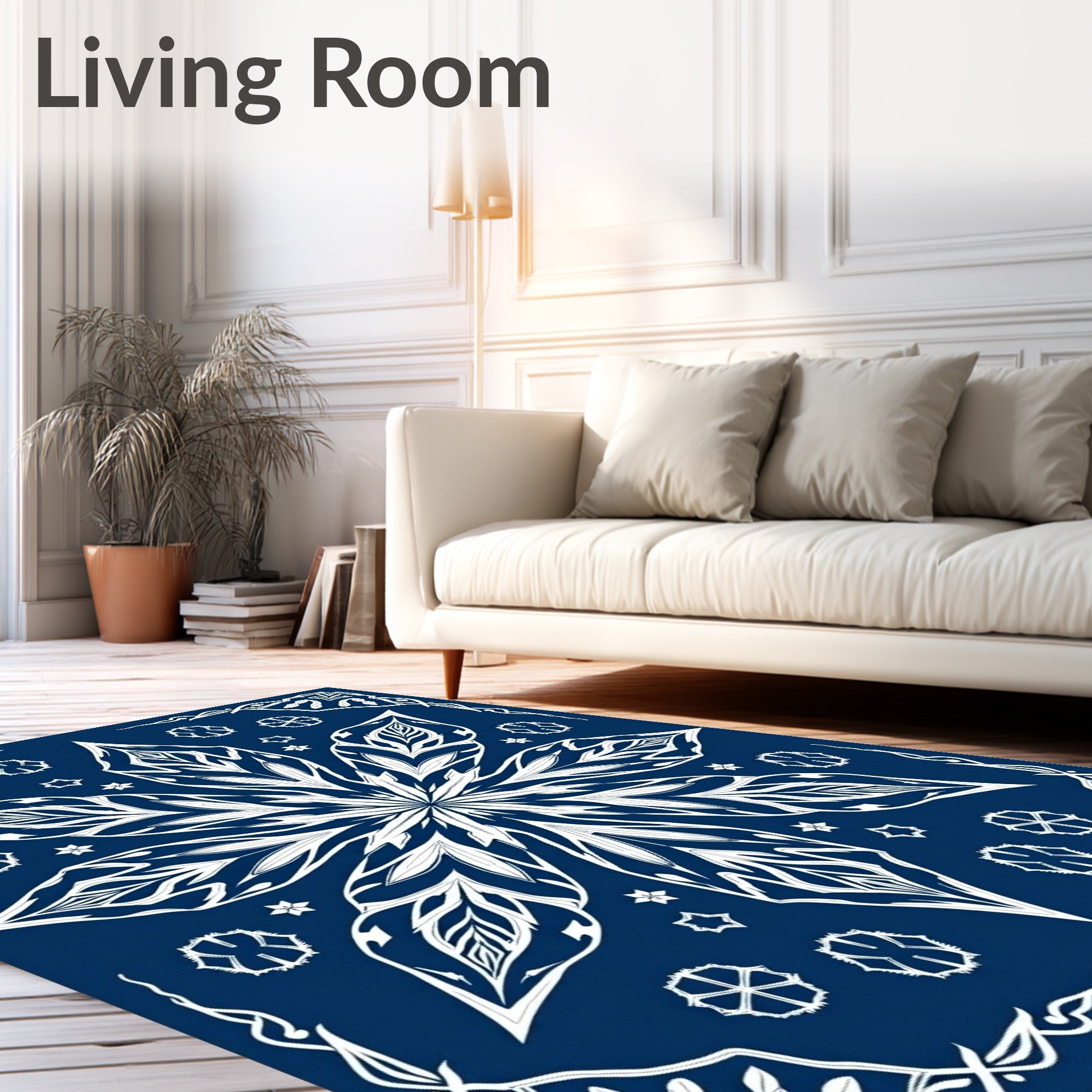 Deep Blue Intricate Floral Burst Rug
