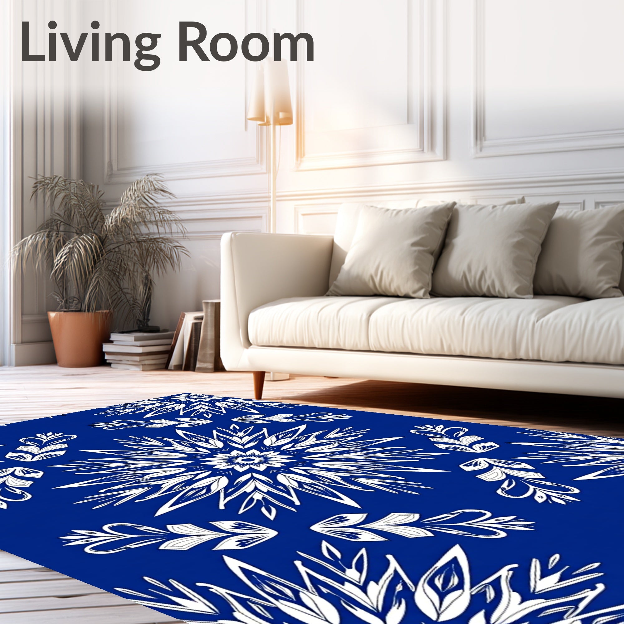 Royal Blue White Radial Floral Rug
