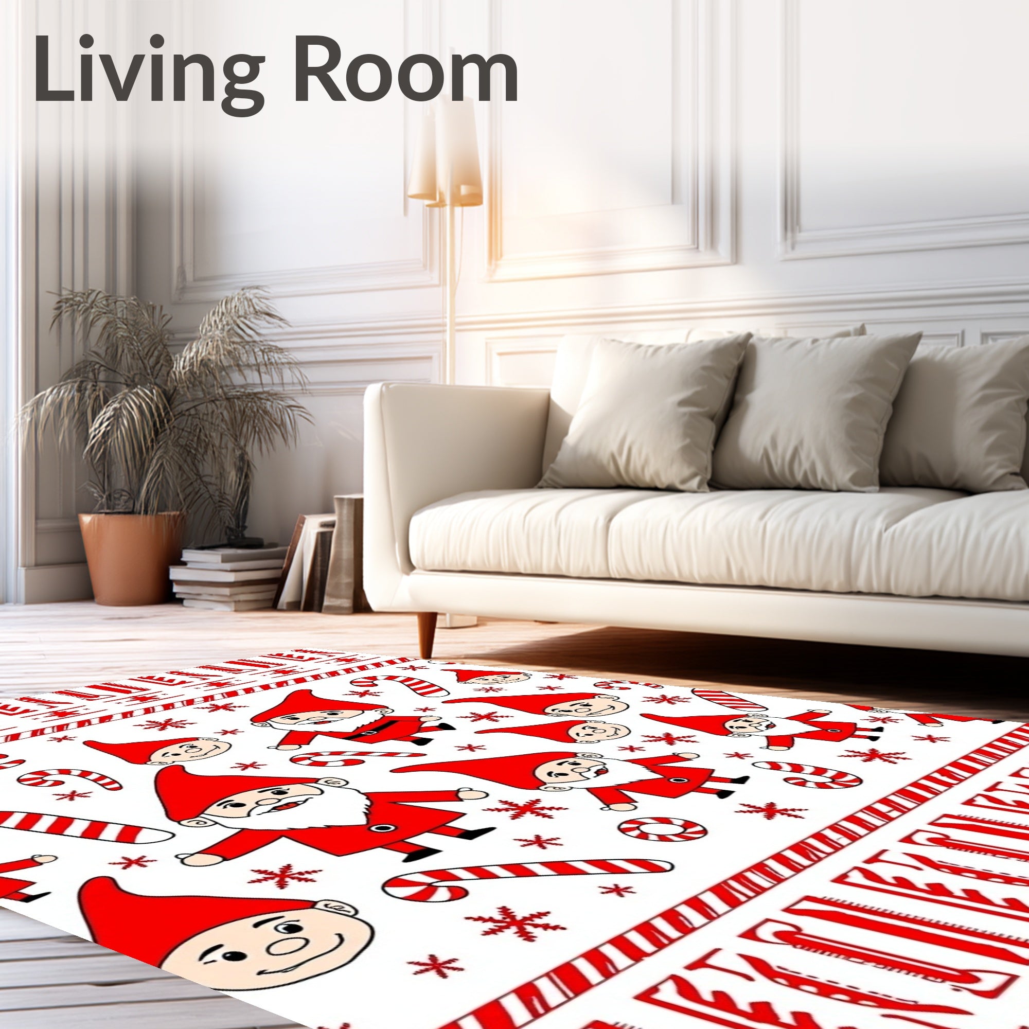 Red Gnomes Candy Cane Snowflake Border Rug