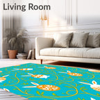 Orange White Egg Bunny Vine Blue Rug