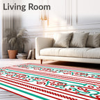 Red Teal Vertical Stripe Swirl Rug