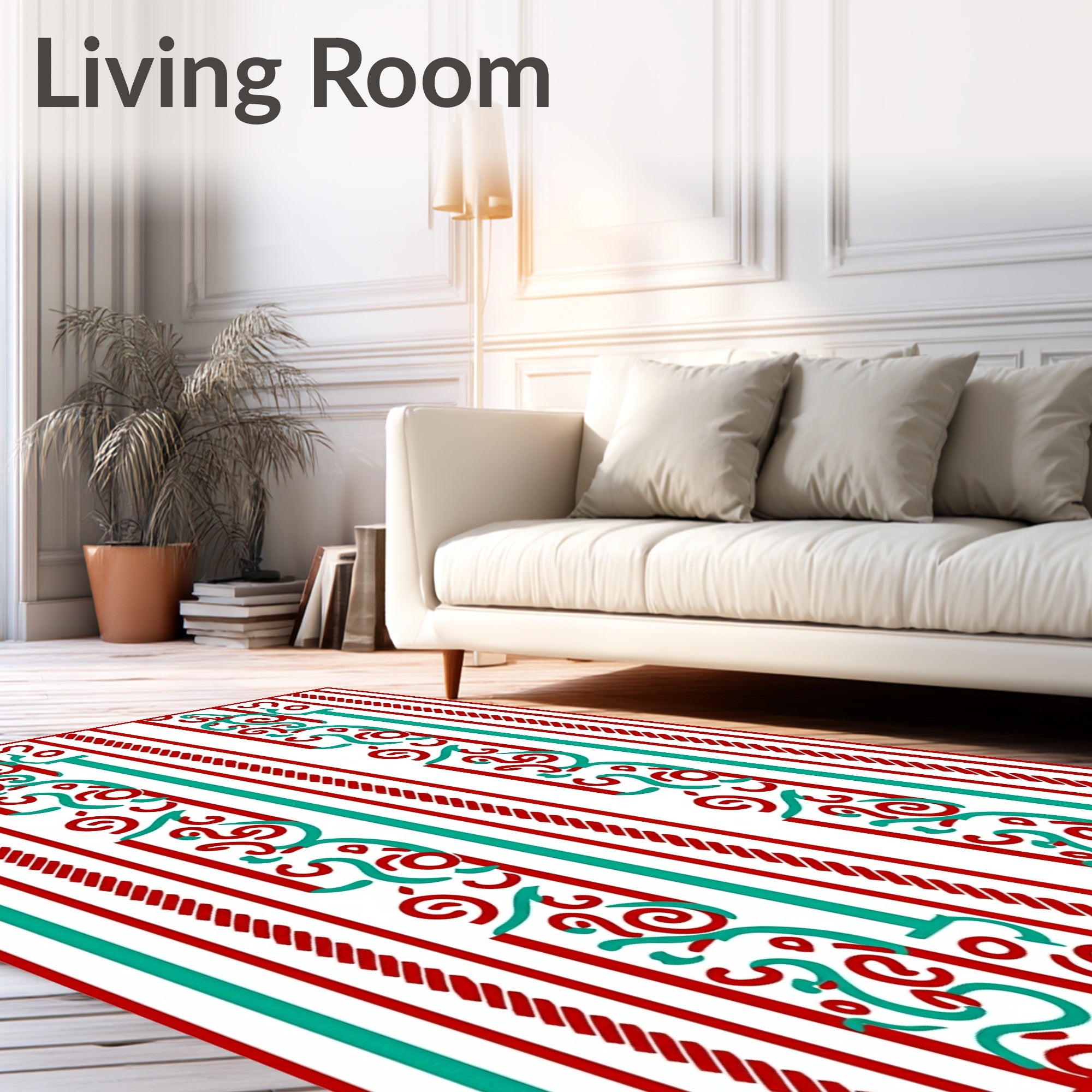 Red Teal Vertical Stripe Swirl Rug
