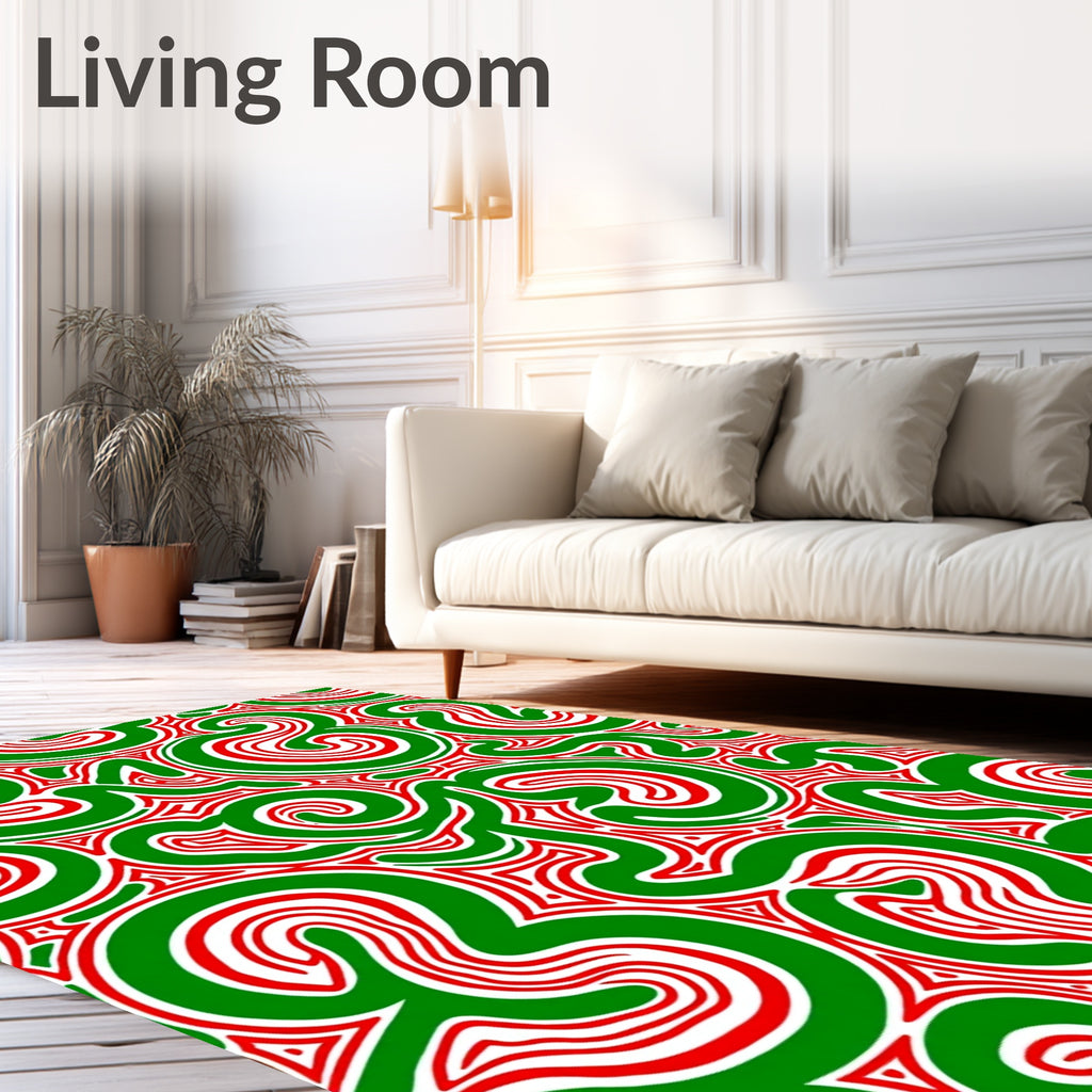 Vibrant Green Red Swirl Texture Rug