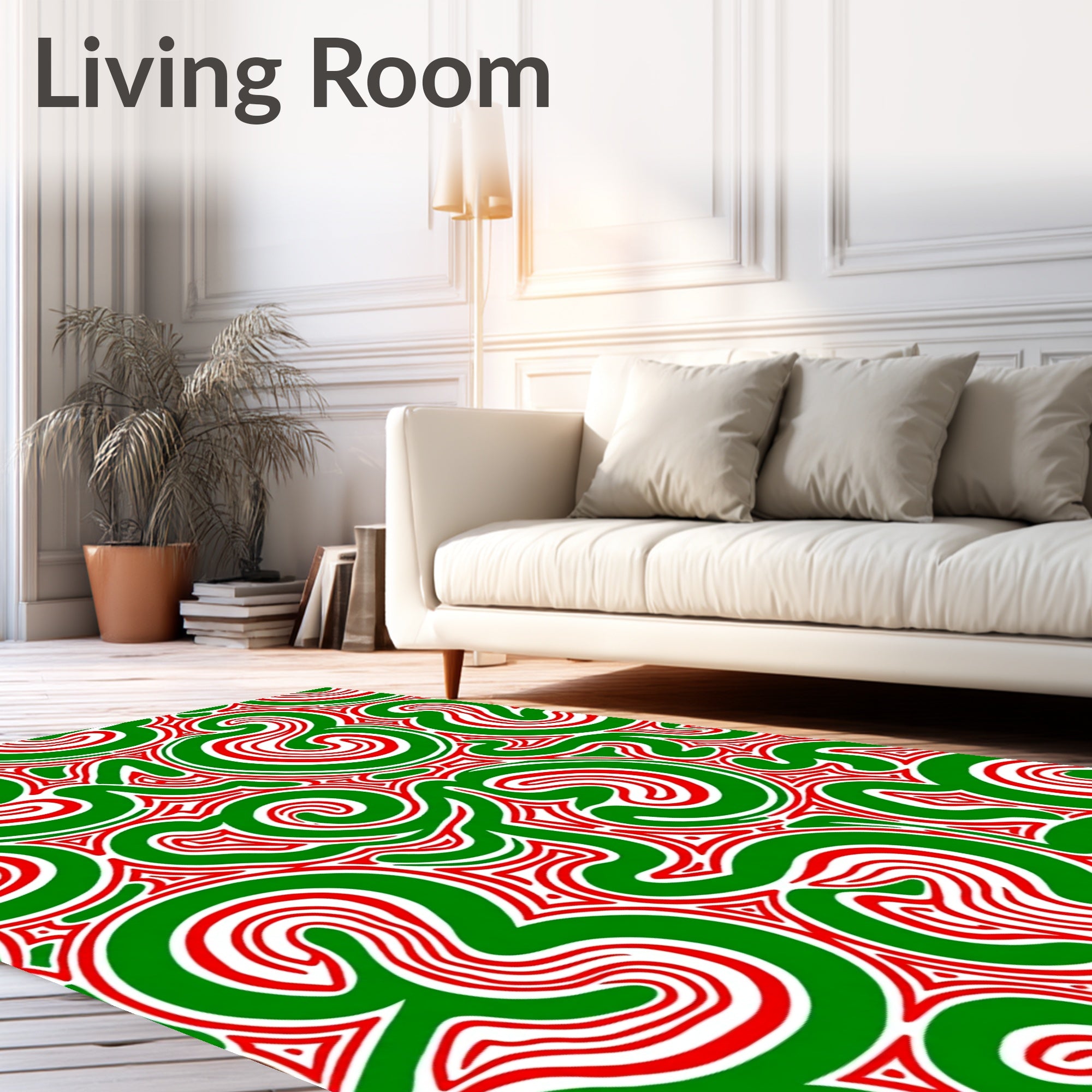 Vibrant Green Red Swirl Texture Rug