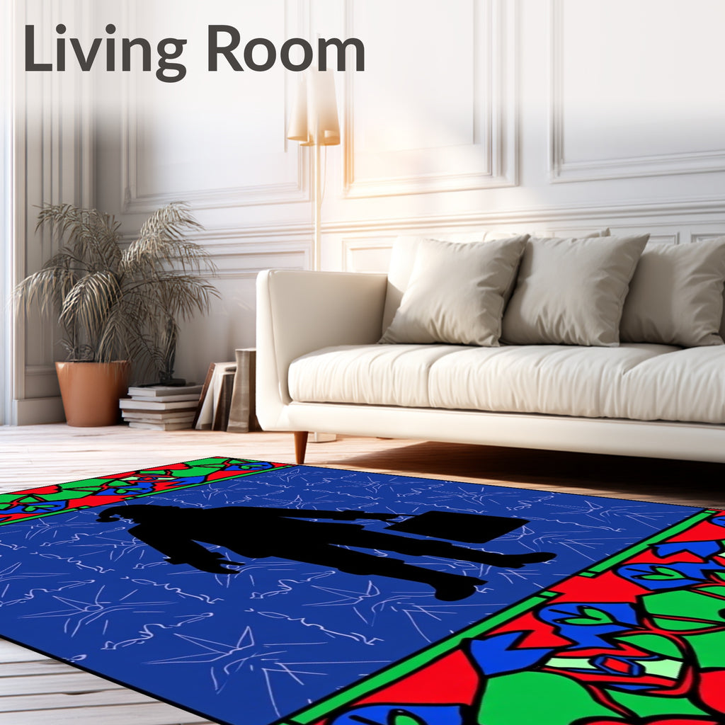 Classic Blue Santa Silhouette Festive Border Rug