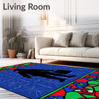 Classic Blue Santa Silhouette Festive Border Rug