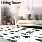 Whimsical Green Christmas Trees Gold Stars Rug