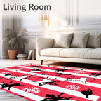 Jolly Red Stripe Reindeer Snowflakes Rug