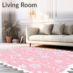 Pink Light Blue Swirl Snowflake Ornaments Rug
