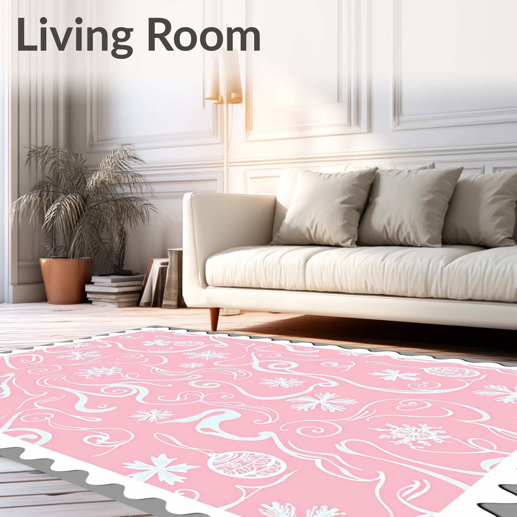 Pink Light Blue Swirl Snowflake Ornaments Rug