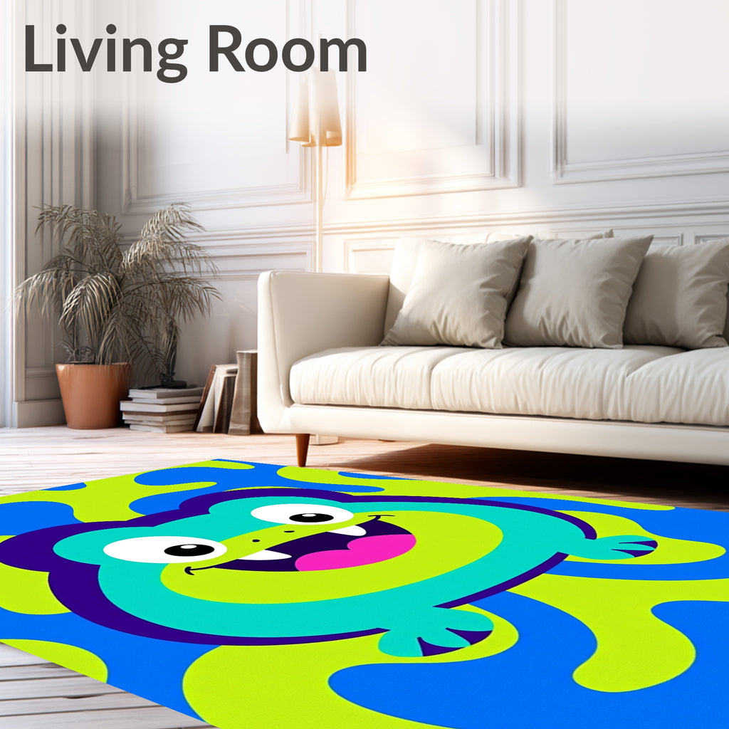 Bright Blue Green Blob Frog Rug