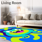 Bright Blue Green Blob Frog Rug
