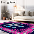 Ornate Blue White Pink Cross Rug