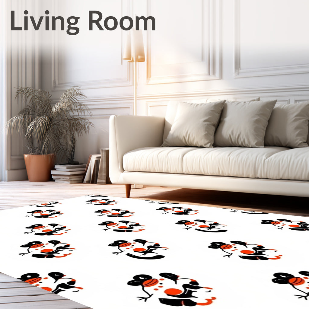 Playful Orange Red Black Characters Rug