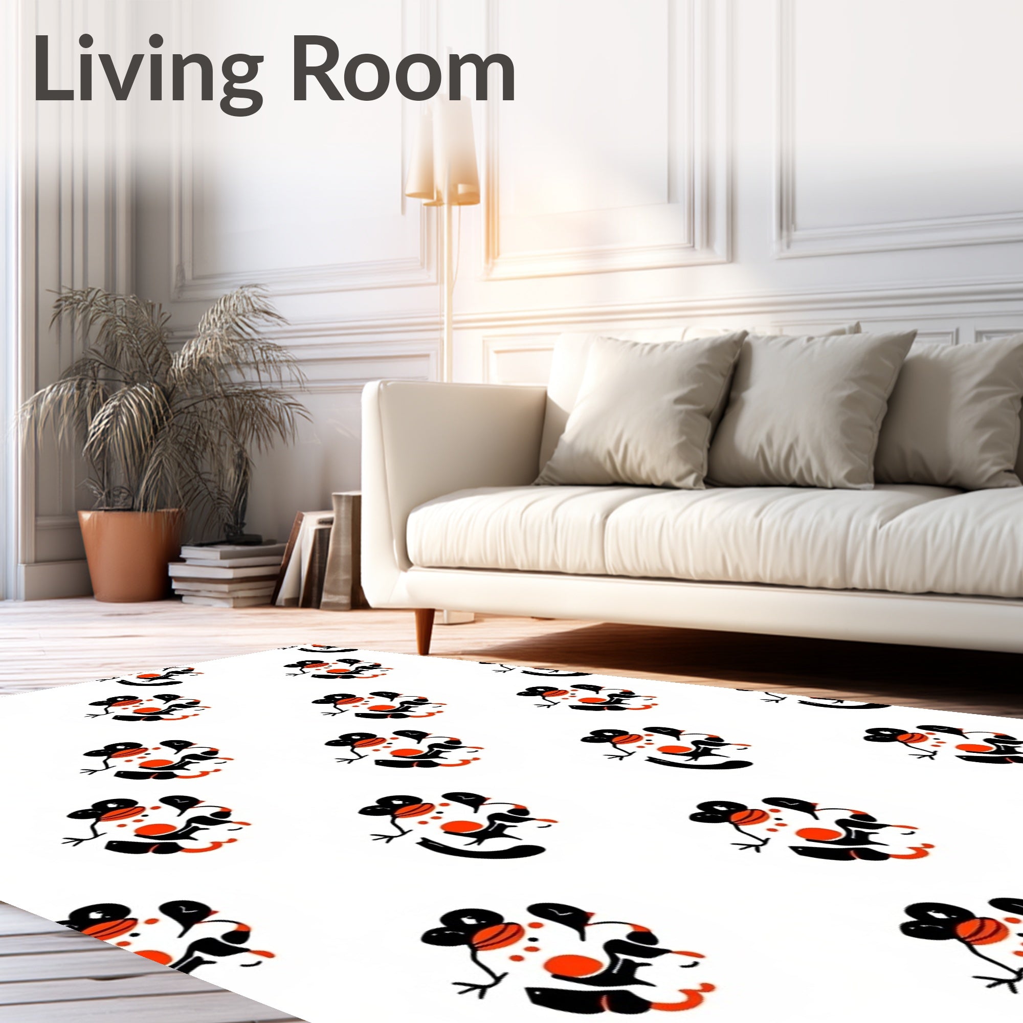 Playful Orange Red Black Characters Rug