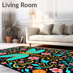 Turquoise Dragonfly Floral Garden Rug