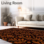 Orange Floral Vine Botanical Black Rug