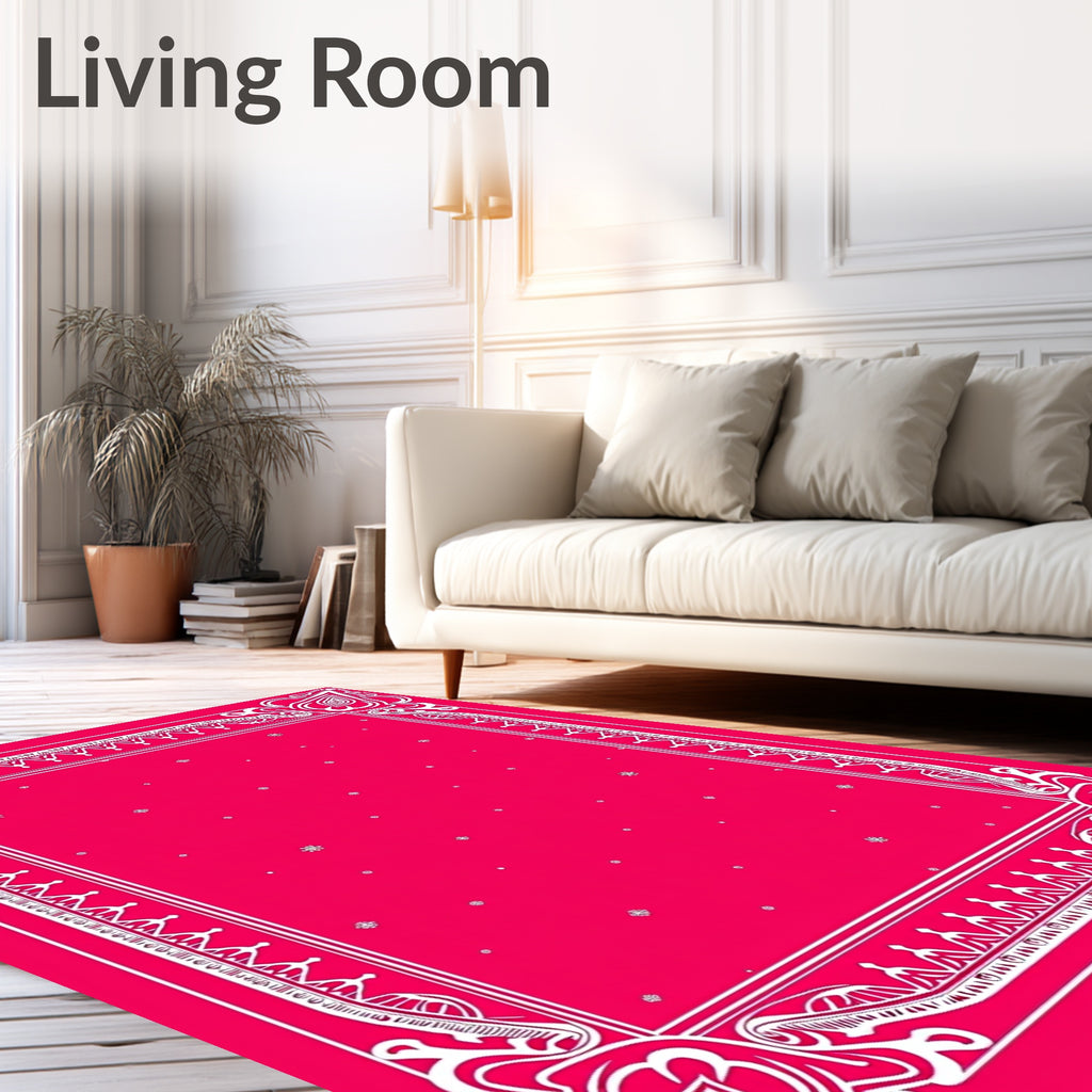 Vivid Magenta Floral Bordered Squares Rug