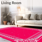 Vivid Magenta Floral Bordered Squares Rug
