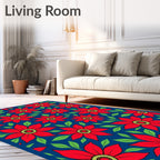 Vibrant Red Floral Garden Rug