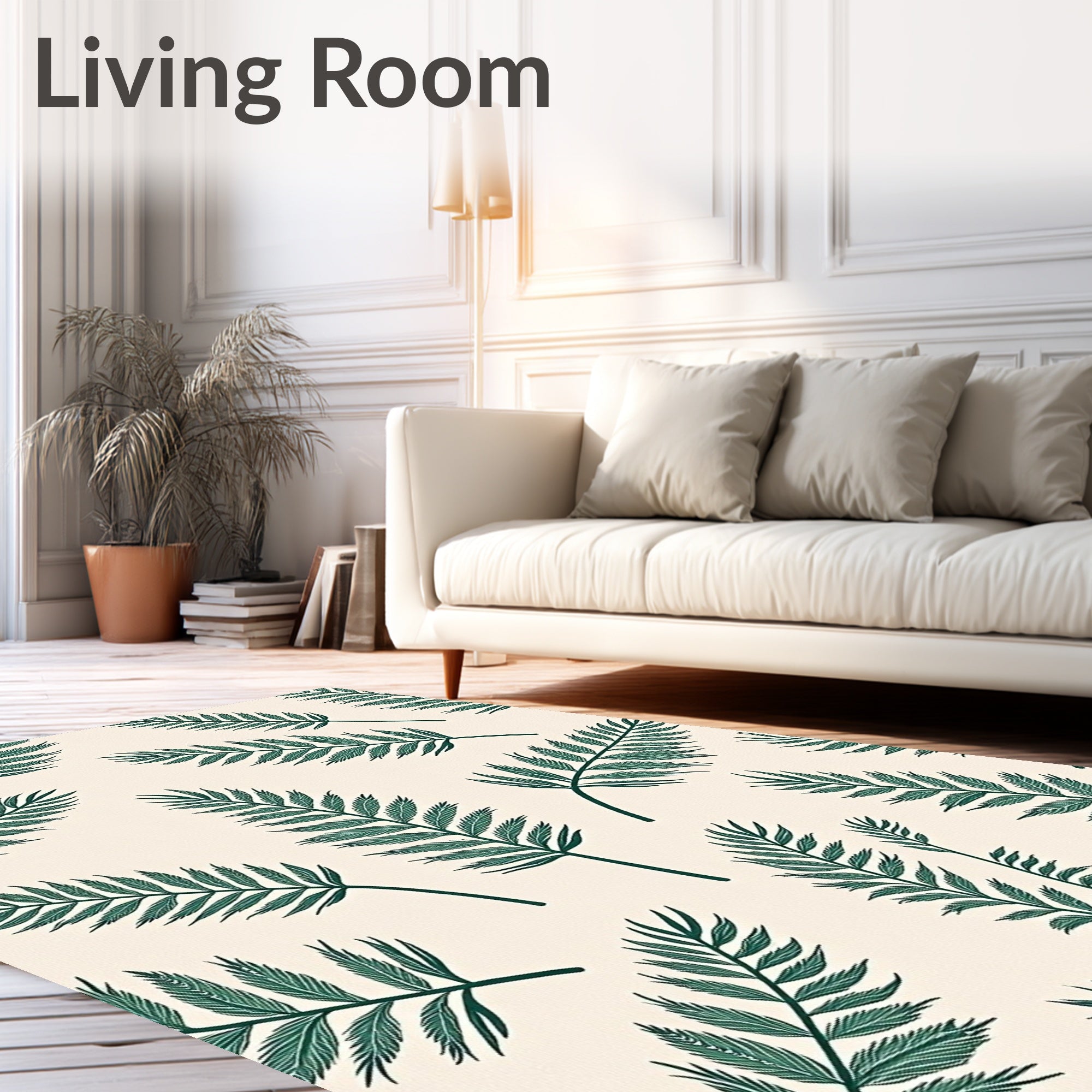 Forest Green Palm Frond Scattered Rug