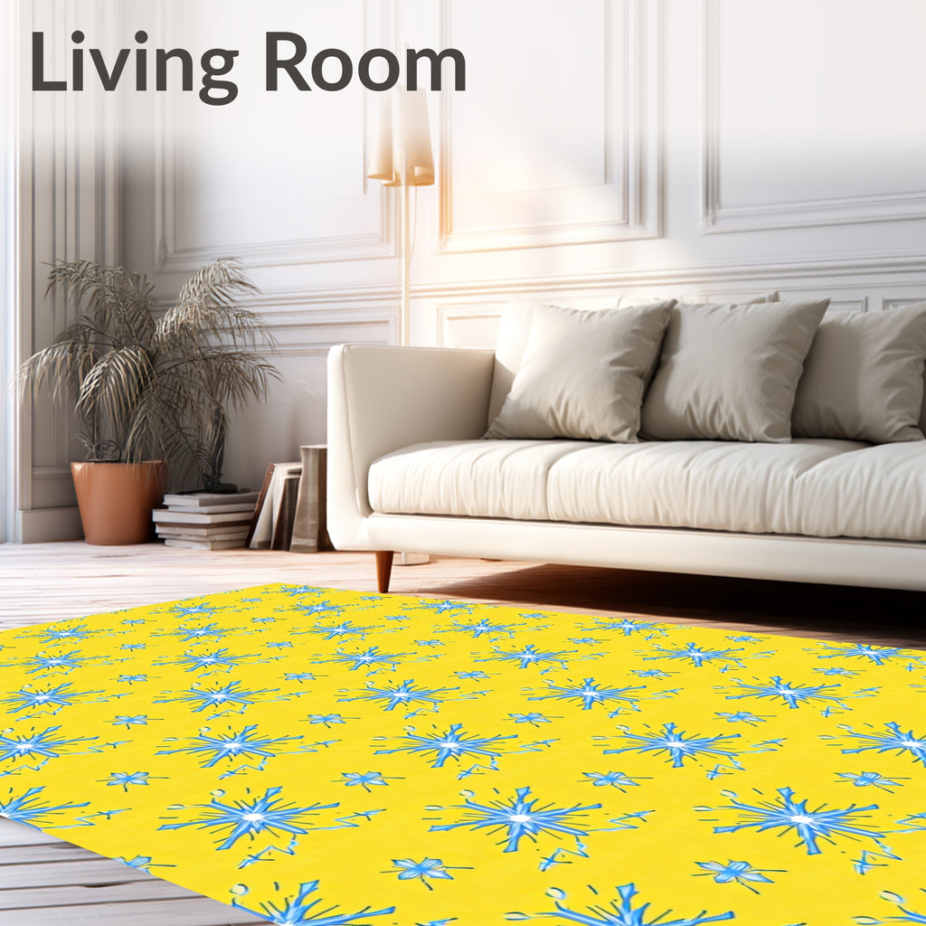 Bright Yellow Blue Starburst Medallion Rug