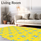 Bright Yellow Blue Starburst Medallion Rug