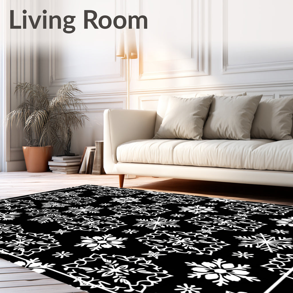 Monochromatic Snowflake Winter Medley Rug