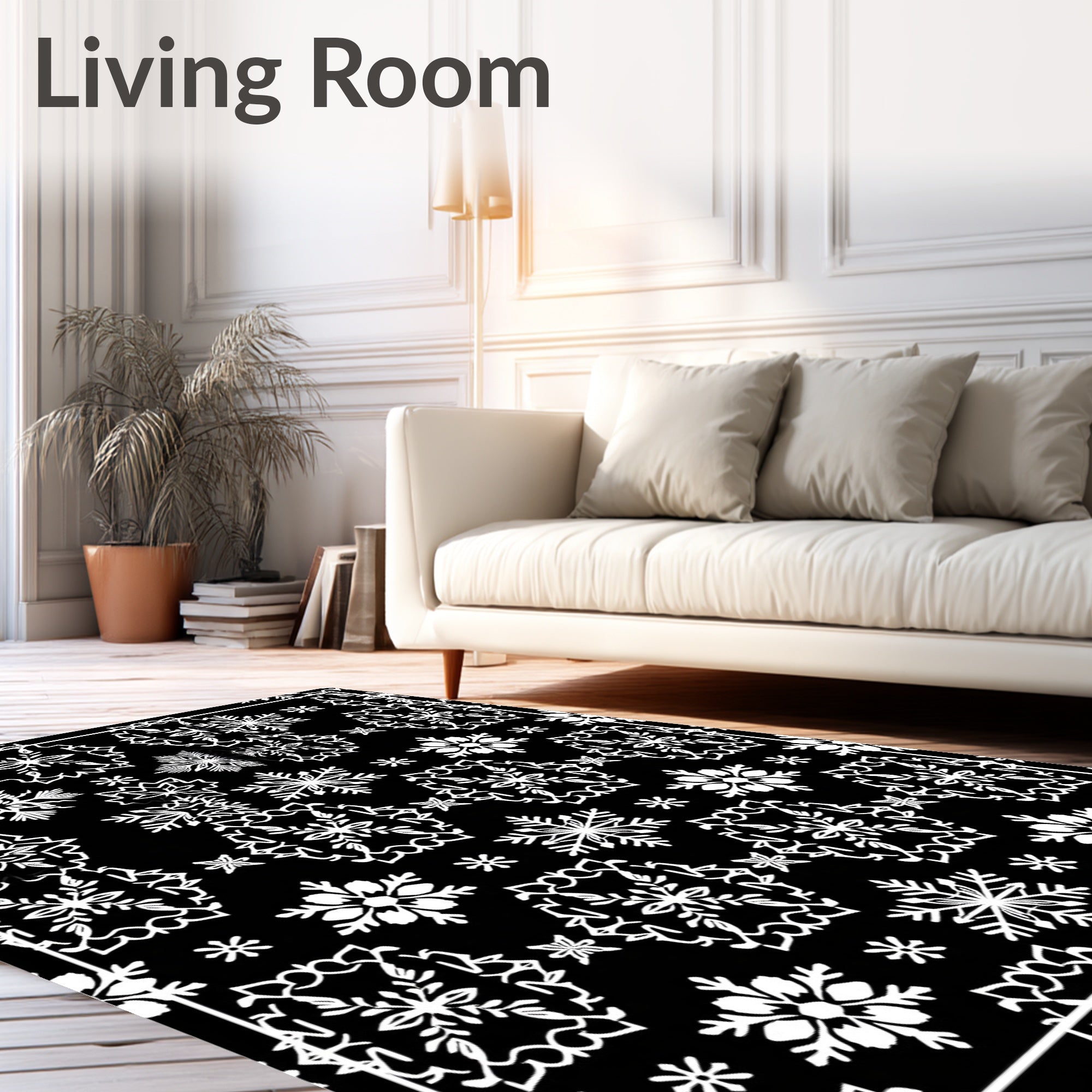 Monochromatic Snowflake Winter Medley Rug