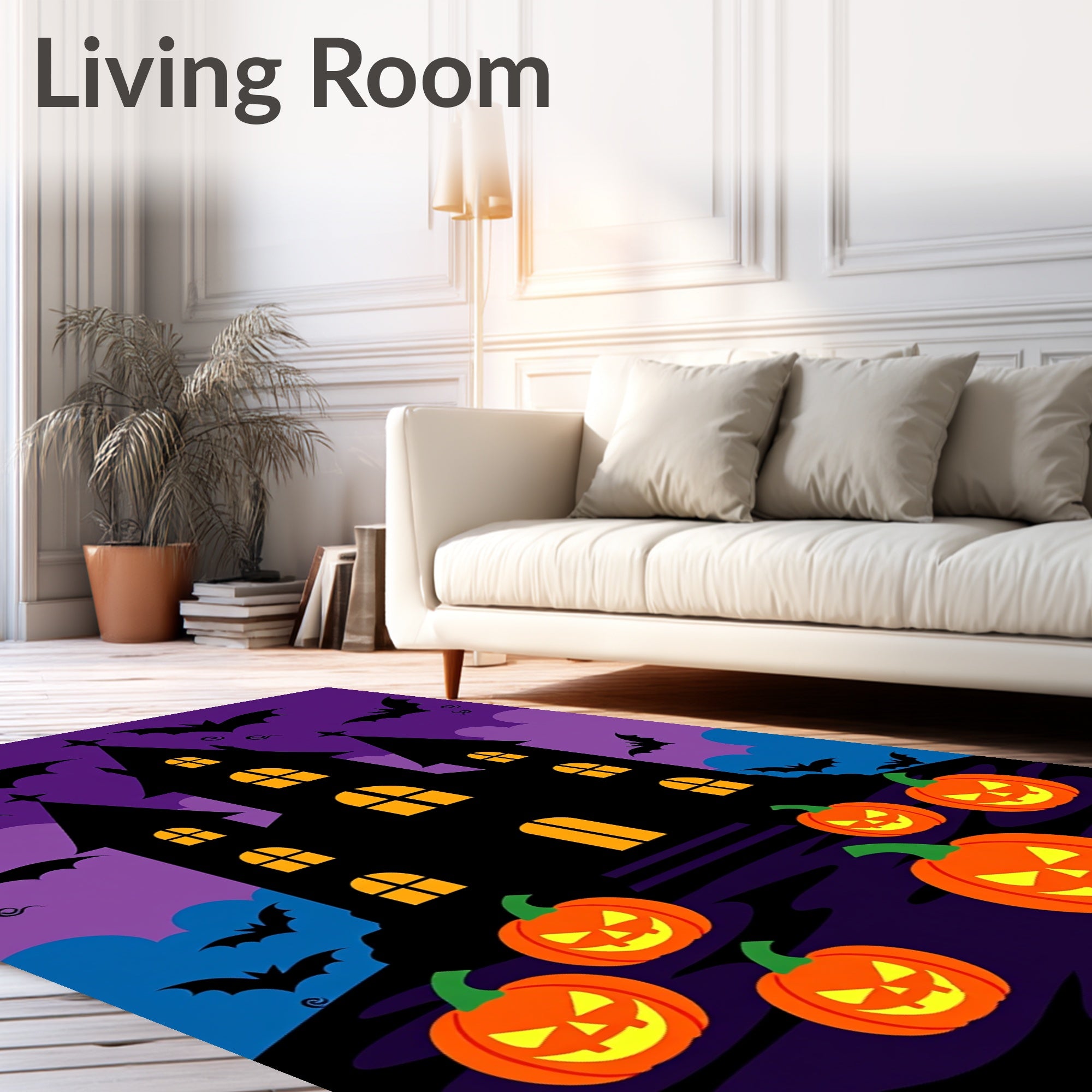 Spooky Pumpkin Haunted Castle Bats Rug