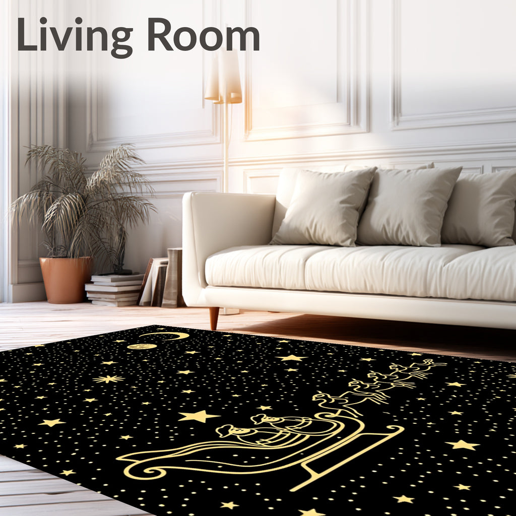 Golden Starry Night Sleigh Ride Rug