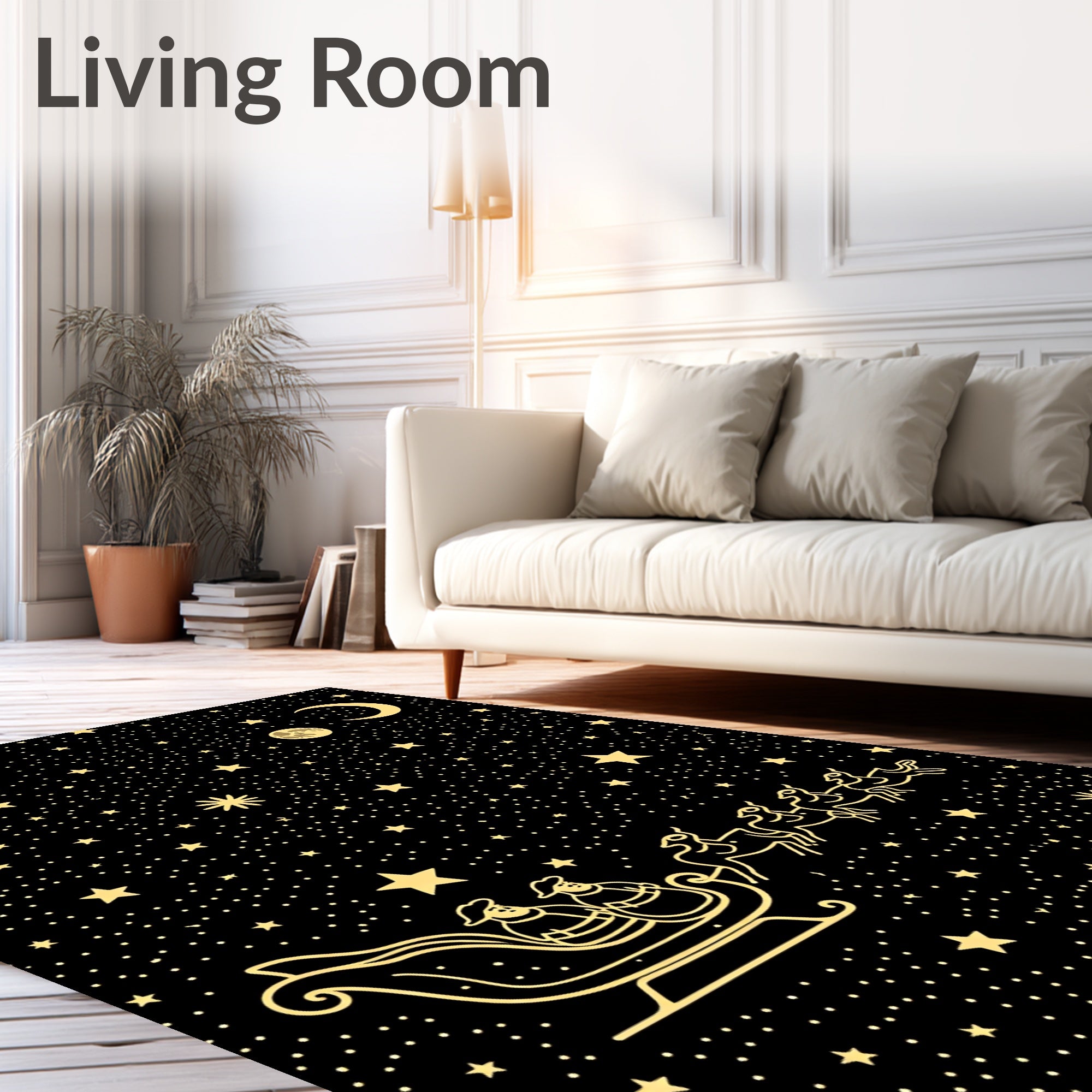 Golden Starry Night Sleigh Ride Rug