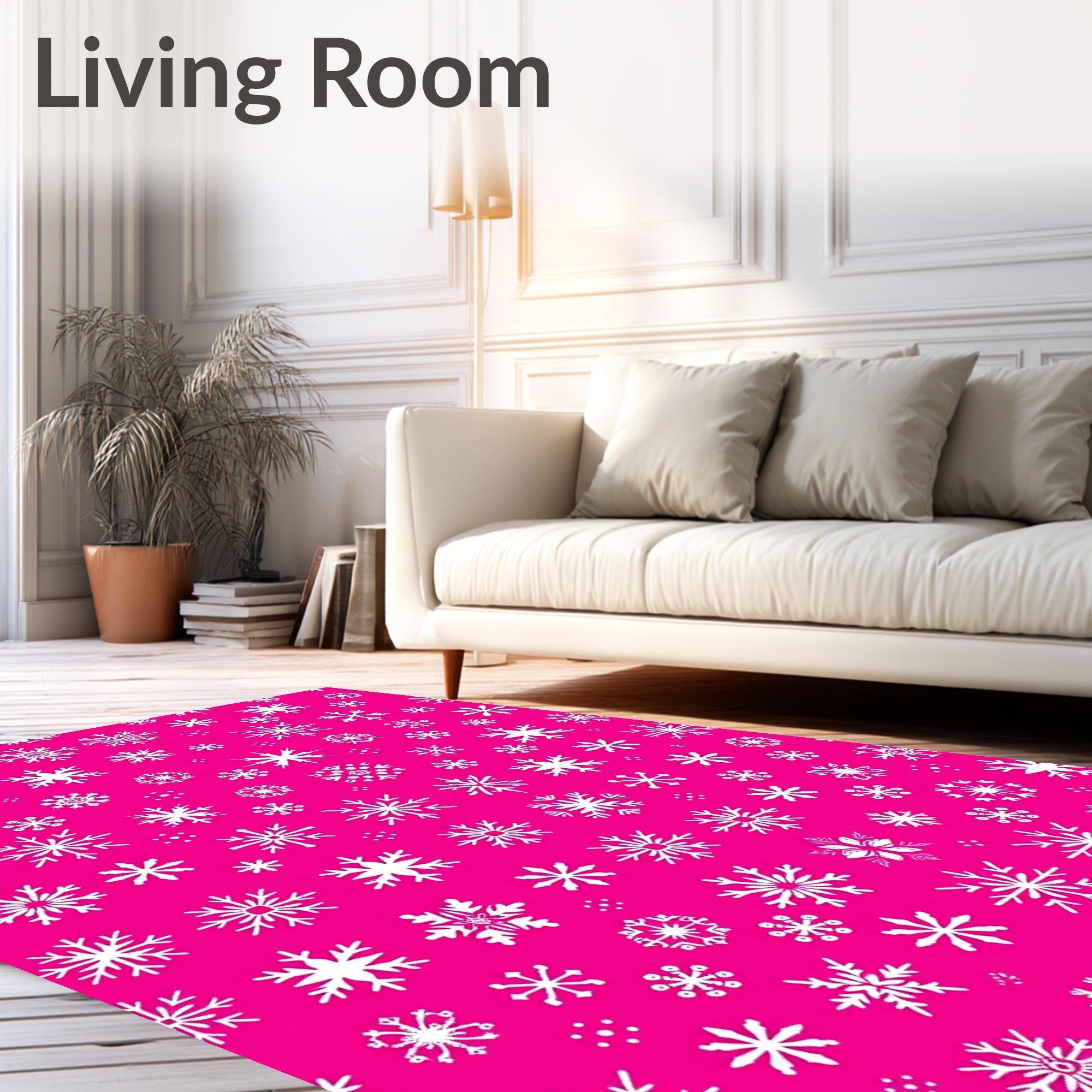 Pink White Snowflake Cluster Array Rug