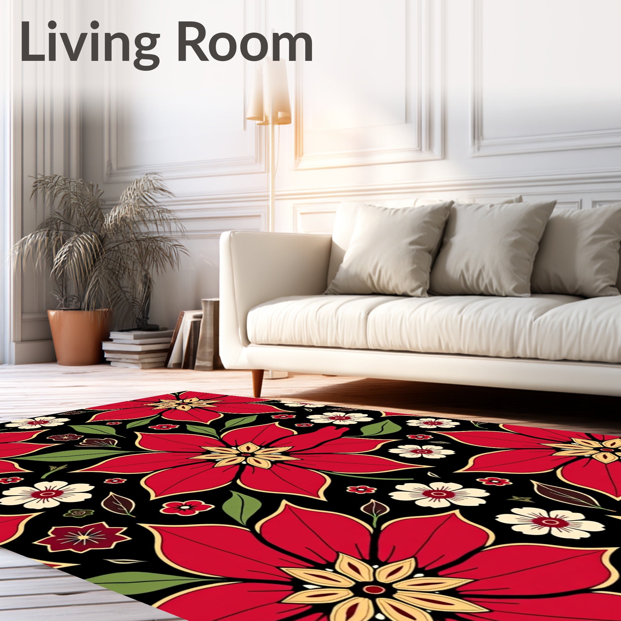 Bold Red Floral Bloom Garden Rug